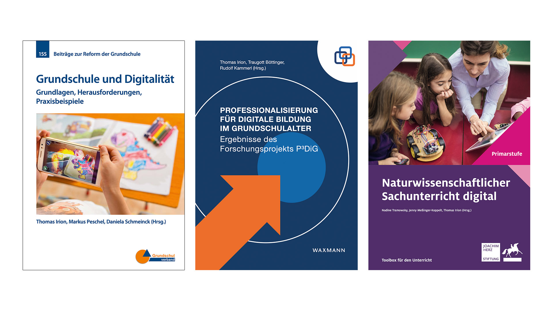 Man sieht die Titelbilder der Open-Access Veröffentlichungen zu digitaler Bildung im Grundschulbereich